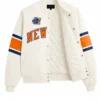 Kith New York Knicks 2026 Champions Off White Satin Bomber Jacket For Men and Women