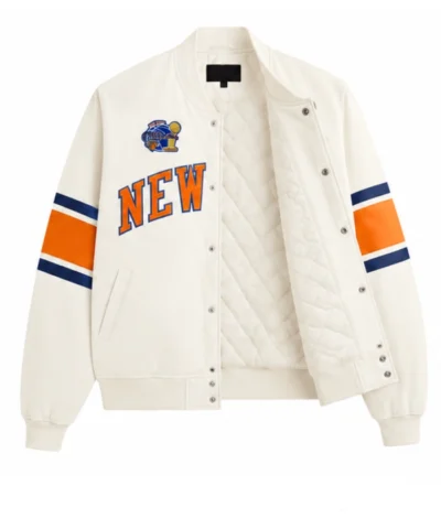 Kith New York Knicks 2026 Champions Off White Satin Bomber Jacket For Men and Women