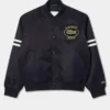 Lacoste Vintage Patch Satin Black Varsity Bomber Jacket For Sale