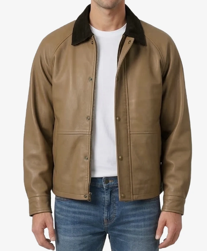 Leather Barn Jacket with Raglan Sleeves