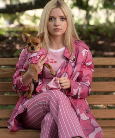 Lexi Minetree Elle 2026 Double Breasted Pink Graphic Coat