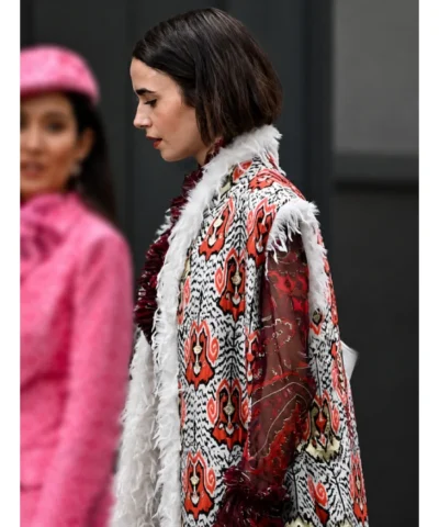 Lily Collins Emily In Paris S06 Jacquard Sleeveless Coat