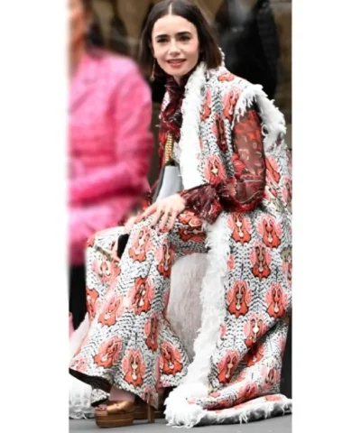 Lily Collins TV Series Emily In Paris S06 Emily Cooper Jacquard Sleeveless Long Coat