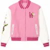 Los Angeles Dodgers Floral Pink Wool Varsity Jacket For Sale