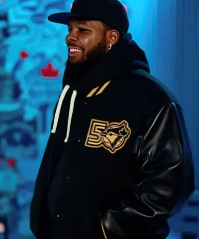 Major League Baseball 2026 Opening Day Toronto Blue Jays 50th Anniversary Black Wool Varsity Jacket 