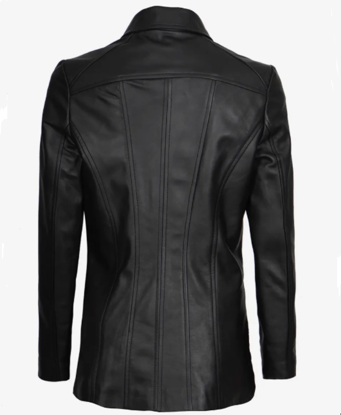 Marsha Womens Black Leather Car Coat - Image 6