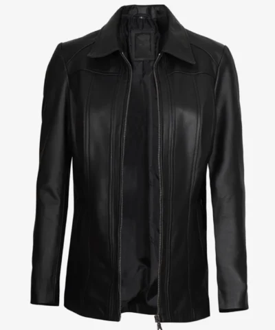 Marsha Womens Black Leather Car Coat