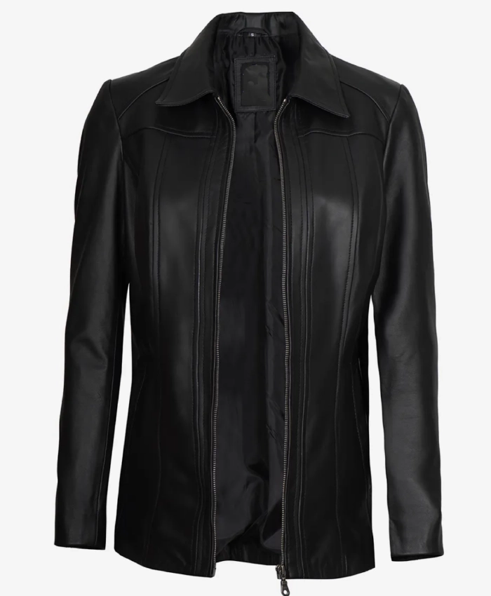 Marsha Womens Black Leather Car Coat