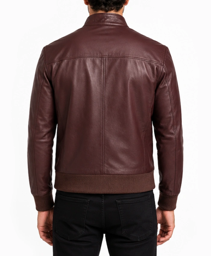 Moda Maroon Leather Bomber Jacket - Image 3