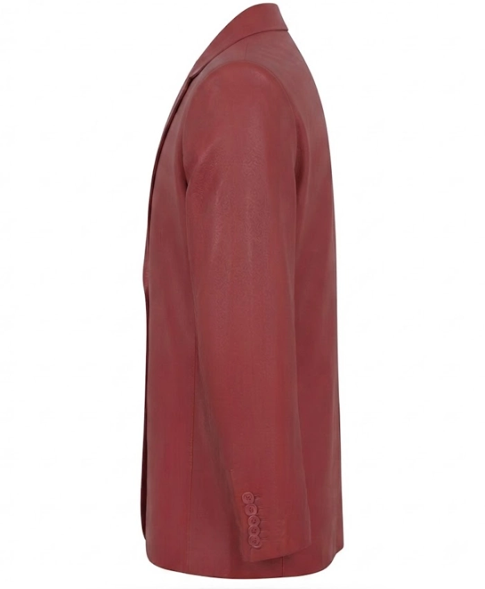 Mens 2 Buttons Red Lambskin Leather Blazer