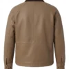 Mens Beige Leather Barn Jacket with Raglan Sleeves