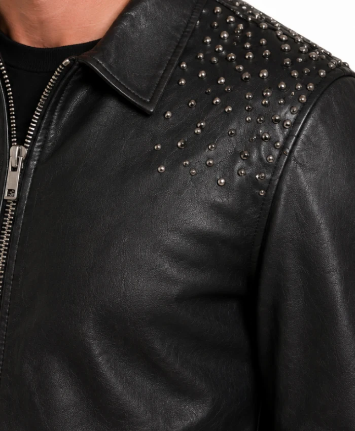 Black Mens Studded Leather Jacket