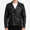 Mens Black Studded Collar Leather Biker Jacket