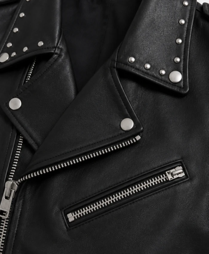 Shop Mens Black Studded Collar Biker Leather Jacket
