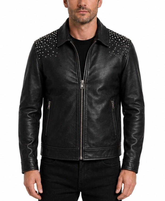 Mens Black Studded Leather Jacket