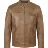 Mens Camel Biker Style Quilted Leather Jacket