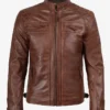 Mens Cognac Brown Quilted Biker Style Jacket