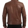 Mens Cognac Quilted Biker Style Leather Jacket