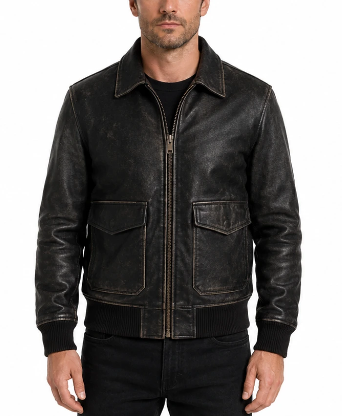 Mens Distressed A2 Leather Bomber Jacket