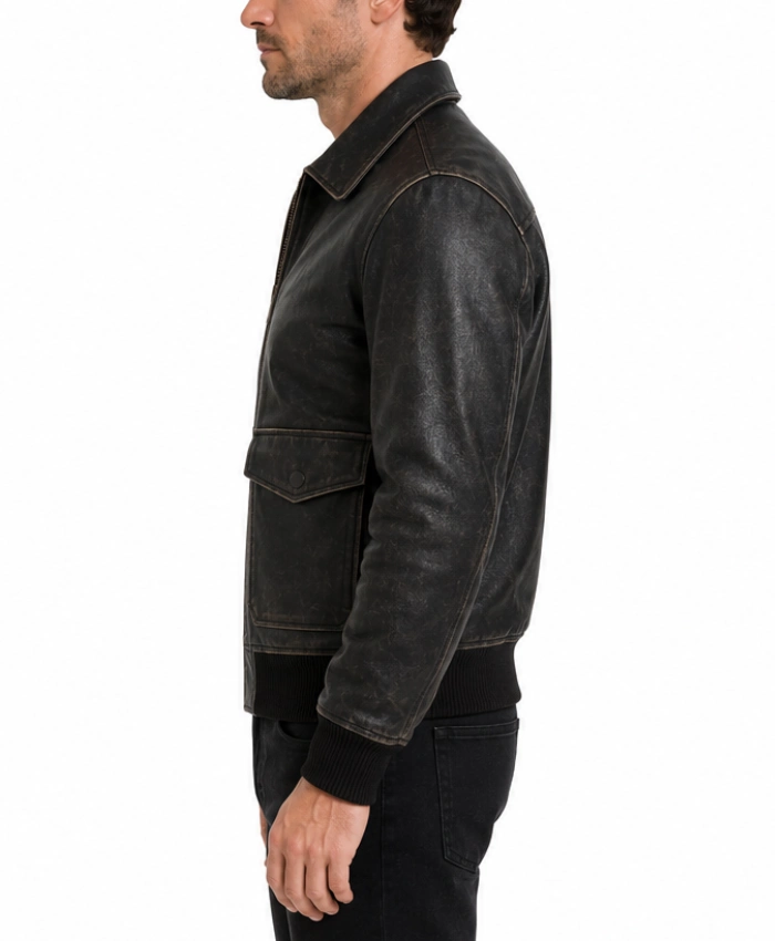 Distressed A2 Bomber Leather Jacket for Mens
