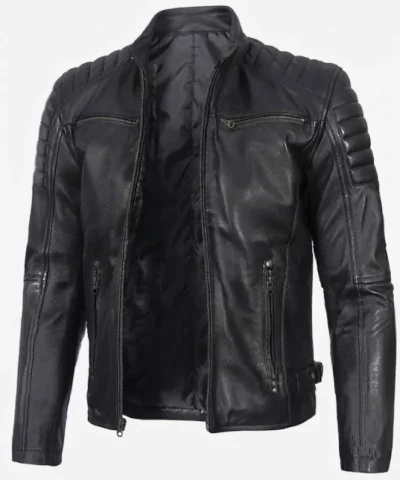 Mens Leather Black Biker Style Jacket