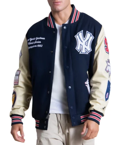 Mens New York Yankees Starter Navy And Cream 50th Year Varsity Jacket