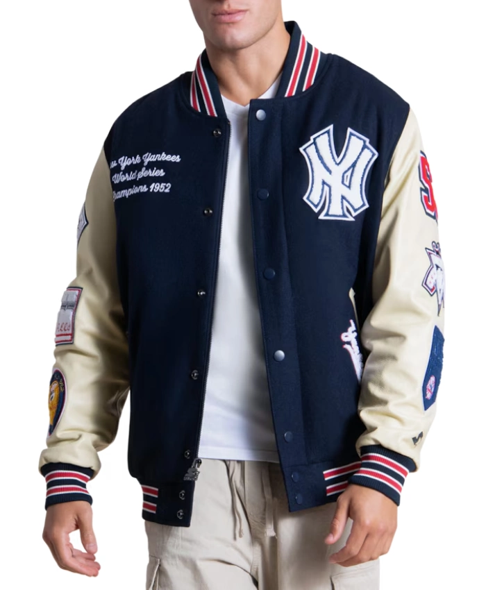 Mens New York Yankees Starter Navy And Cream 50th Year Varsity Jacket