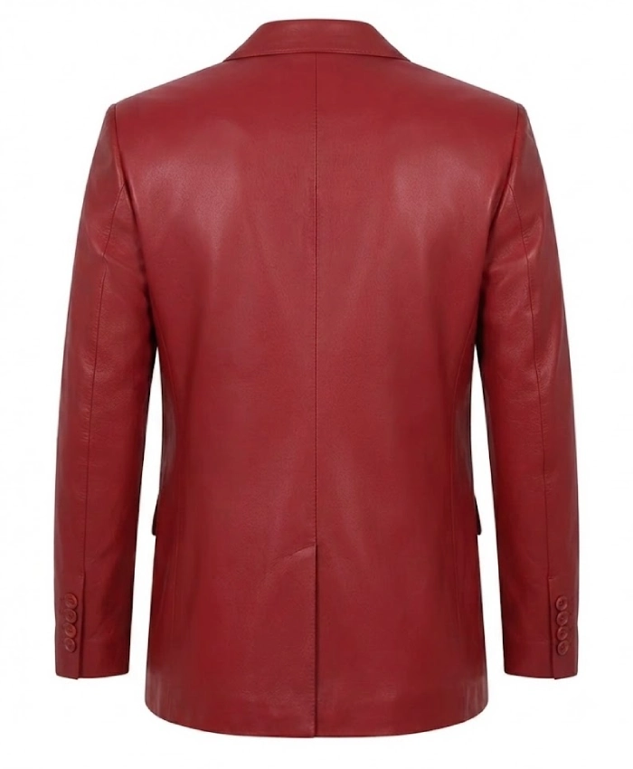 Mens Notch Lapel 2 Buttons Red Lambskin Blazer