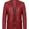 Mens Notch Lapel 2 Buttons Red Lambskin Leather Blazer