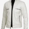 Mens Off White Biker Style Leather Jacket On Sale