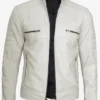 Mens Off White Leather Biker Style Jacket