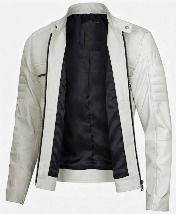 Mens Off White Style Biker Leather Jacket