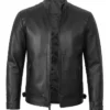 Mens Quilted Black Leather Biker Style Jacket