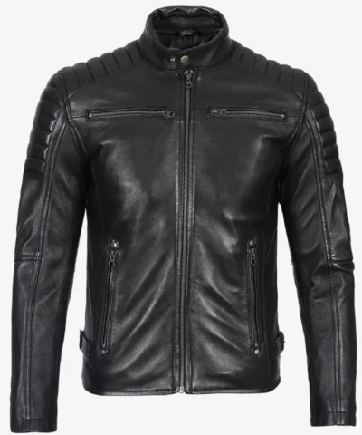 Mens Real Leather Black Biker Style Jacket