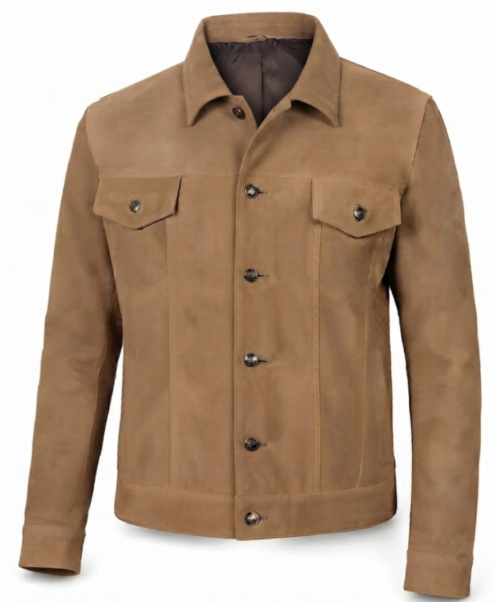 Mens Real Suede Tan Trucker Jacket On Sale