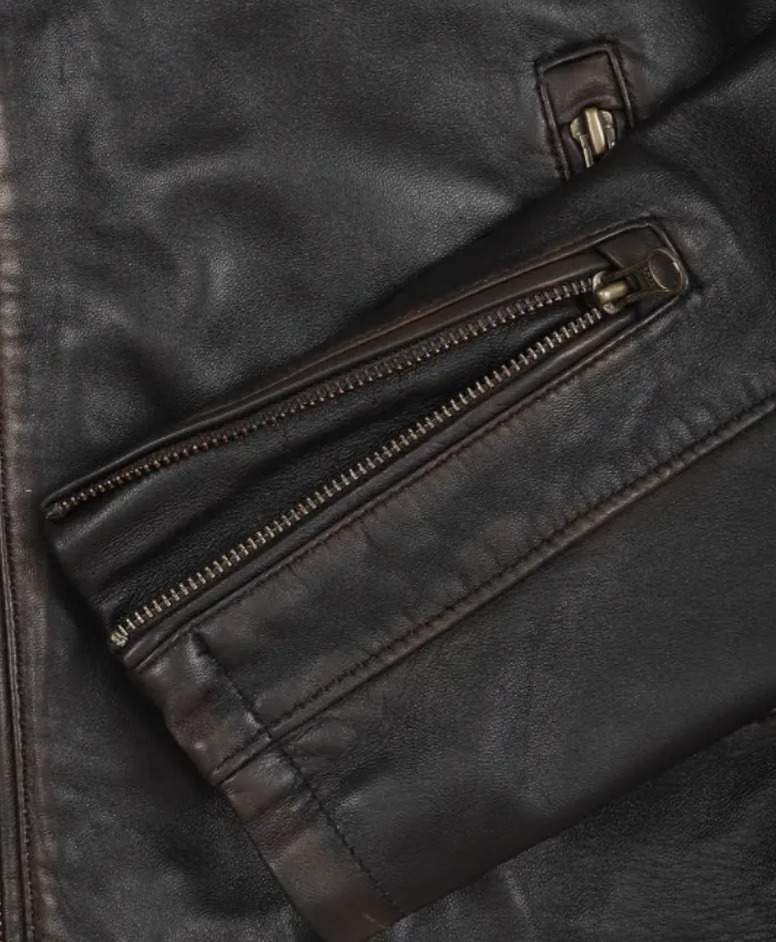 Mens Vintage Brown Leather Biker Jacket with Dual Racing Stripes