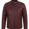 Mens Washed Maroon Cafe Racer Leather Jacket