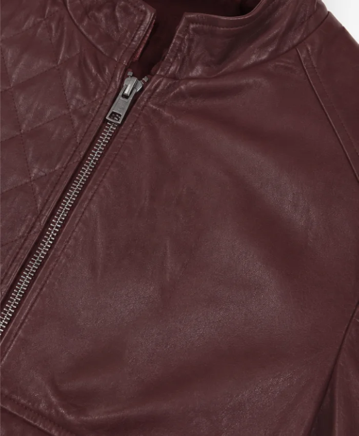 Moda Maroon Leather Bomber Jacket - Image 4