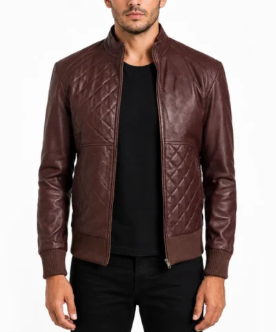 Moda Maroon Leather Bomber Jacket