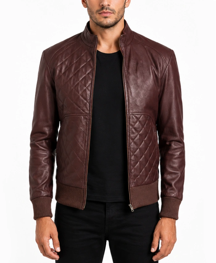 Moda Maroon Leather Bomber Jacket