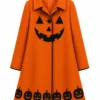 Movie The Curse of Bridge Hollow Nia Vardalos Halloween Orange Wool Coat