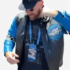 NASCAR San Diego Weekend 2026 Travis Kelce Blue and Black Leather Jacket 