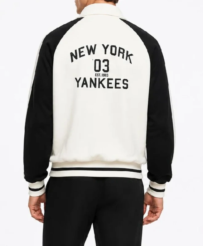 NY Yankees Blocking Black and White Wool Varsity Jacket For Men