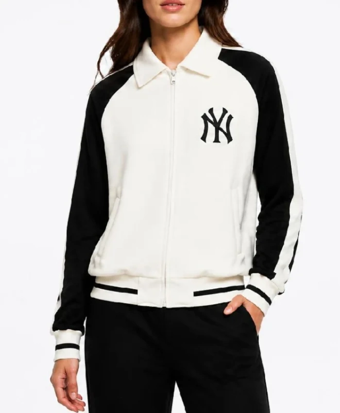 NY Yankees Blocking Black and White Wool Varsity Jacket