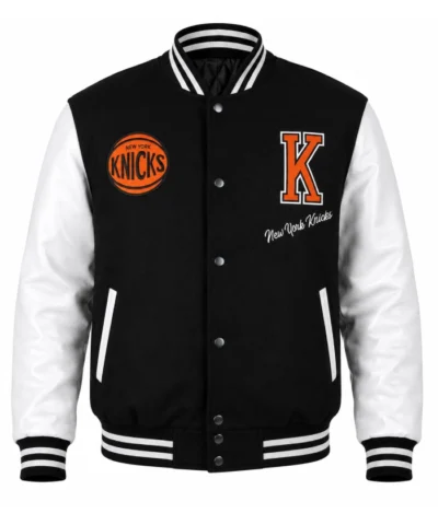 New York Knicks Black And Off White Varsity Jacket