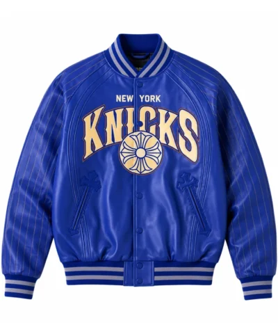 New York Knicks Chrome Hearts Bue Full Snap Varsity Jacket