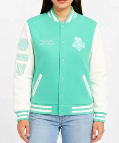 New York or Nowhere Liberty Motto Varsity Jacket Front