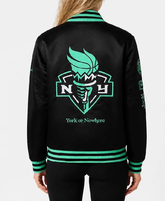 New York or Nowhere Liberty Twin Flame Varsity Black Jacket Back