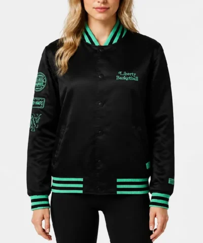 New York or Nowhere Liberty Twin Flame Varsity Black Jacket Front