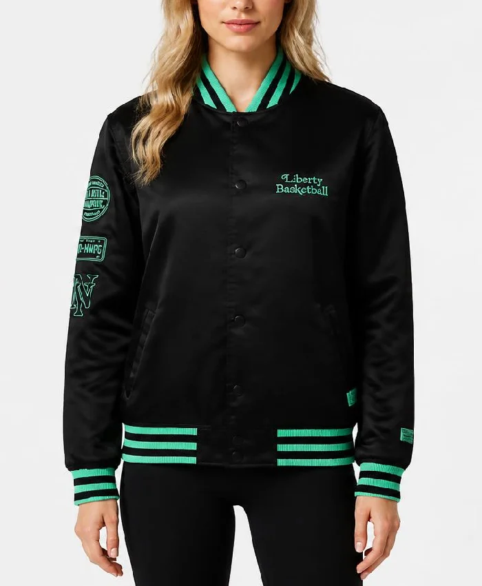 New York or Nowhere Liberty Twin Flame Varsity Black Jacket Front